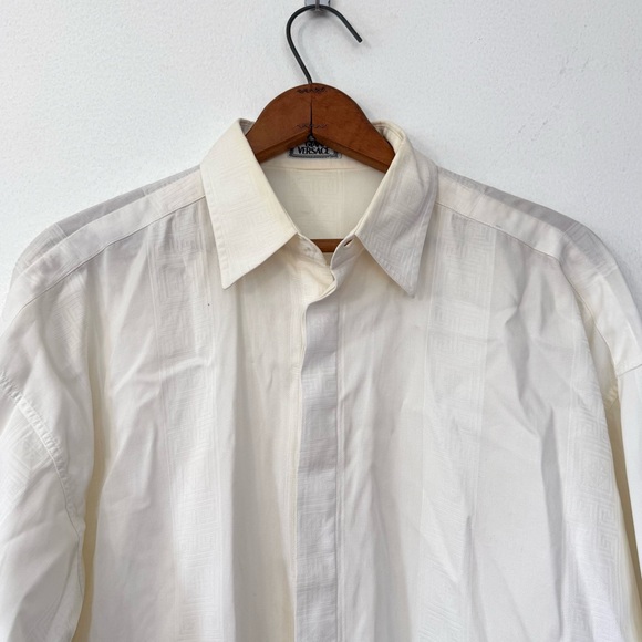 Gianni Versace Vintage Greca Pattern Minimalist White Shirt Long Sleeves Sz 44 - Picture 4 of 16